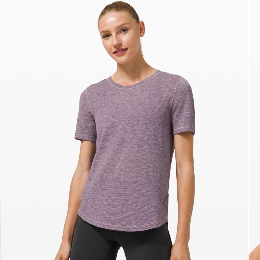 Lululemon Women's Long Distance Short Sleeve Tee Heathered Lilac Sz 2 - Picture 4 of 10
